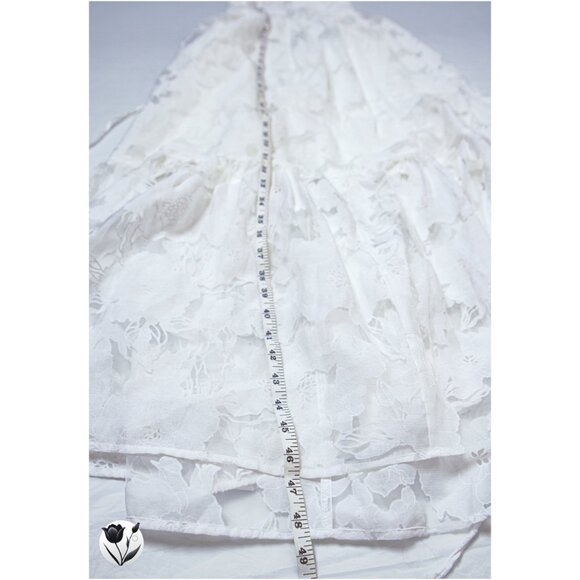 Lulus Dress Size S White Jacquard Organza Lace-Up Midi Floral Bridal - Picture 7 of 11